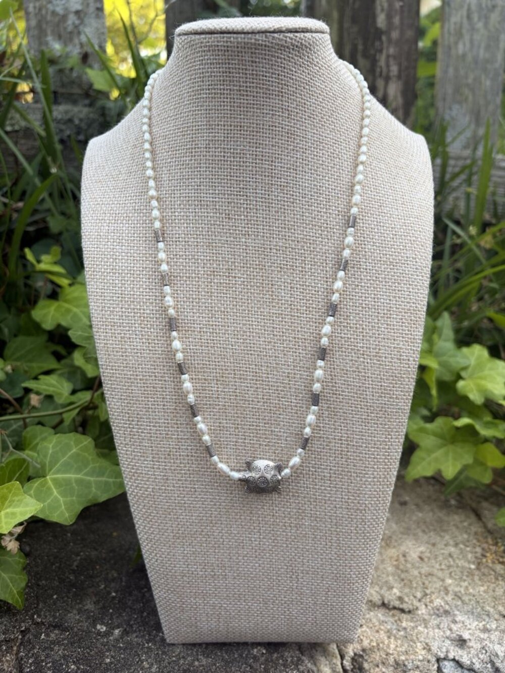 Freshwater Pearl Necklace Turtle Sterling Silver Pendant Toggle Clasp Coastal